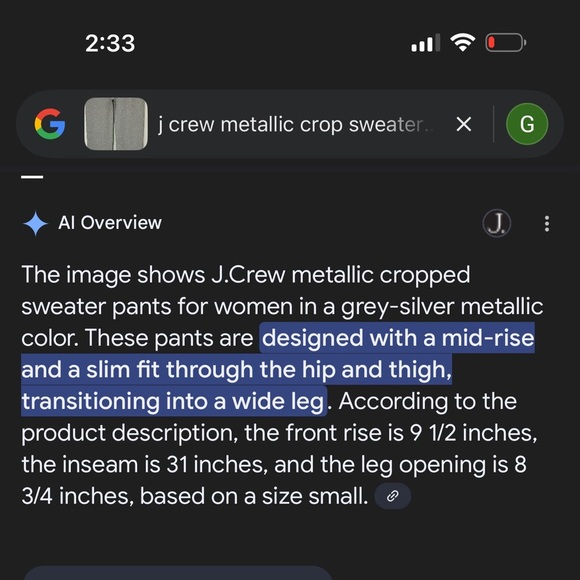 J.Crew grey–silver sparkly metallic cropped sweater pants lightweight NWT CF270 - Picture 7 of 7